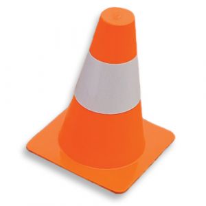 Cone de sinalização de plástico 15cm de altura laranja com faixa branca refletiva Pista e Campo