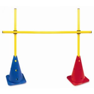 Obstáculo de PVC para treinamento com 2 cones de 38cm com furos, 3 hastes 1m e 2 presilhas Pista e Campo